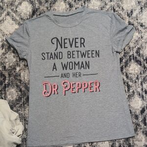 Gray Graphic Tee with Pink Dr Pepper Text
